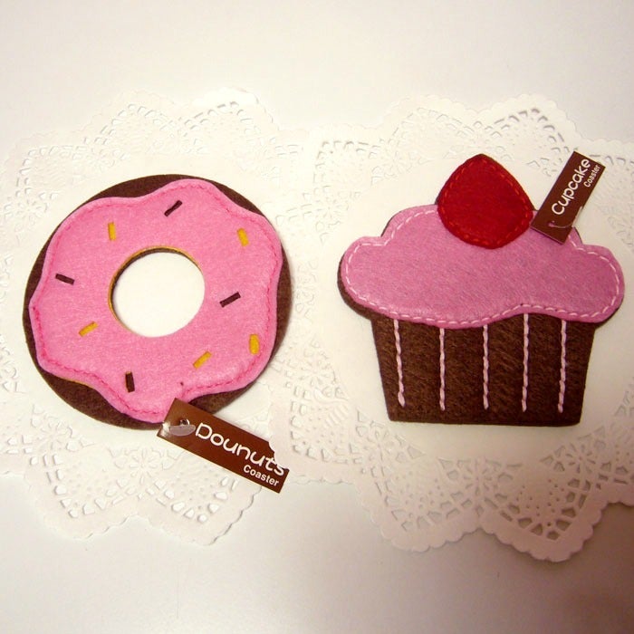 かわいい♪スイーツピンクいちごカップケーキ＆ドーナツコースター厚手