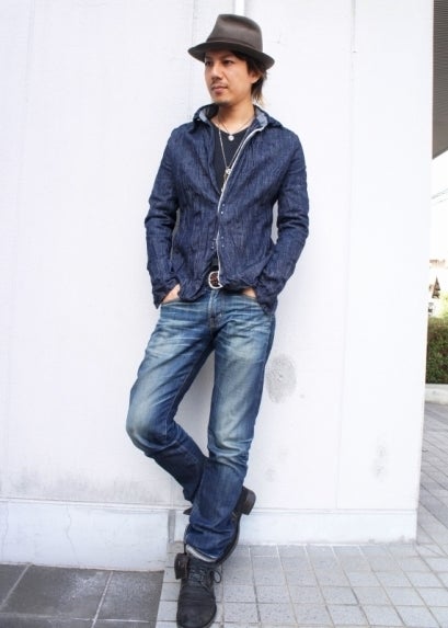 wjk】シワ加工デニムシャツ(インディゴ) | Men'sファッション wjk】シワ加工デニムシャツ(インディゴ) | Men'sファッション