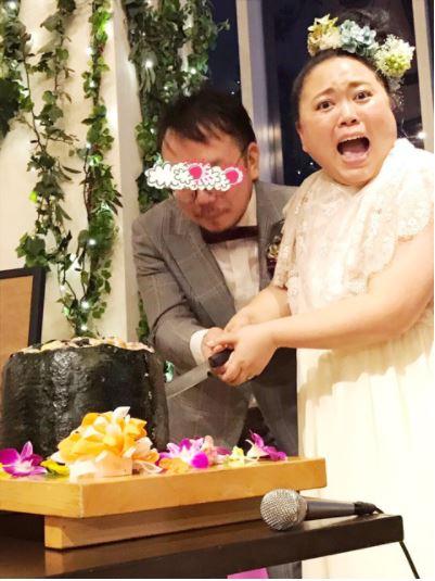 ニッチェ江上敬子、結婚パーティでシャンパンタワー＆巨大寿司ケーキ