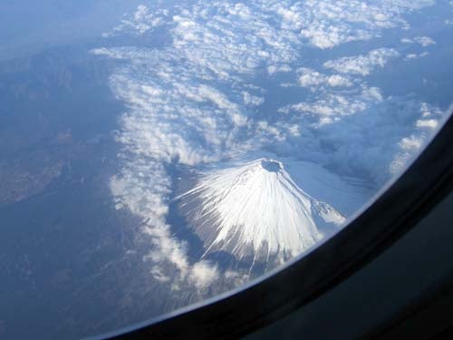 上空から富士山が
