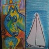 青い馬とヨットの画像