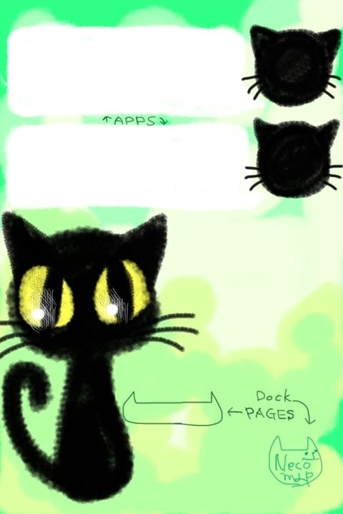 Iphone壁紙 クレヨン黒猫02 手描き ｎecomap 黒猫的生活計画