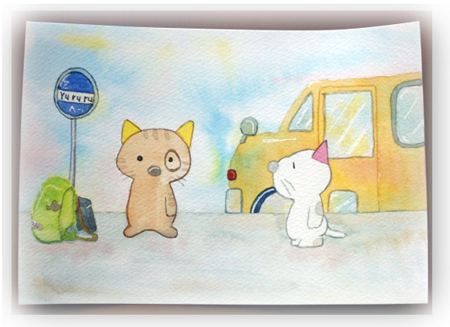 バスと猫と犬の絵手紙 絵描きのノート