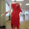 SoldOut☆社交ダンス・ラテンドレス☆LD-019O英国製・赤フリンジ＆ドレープ☆の画像