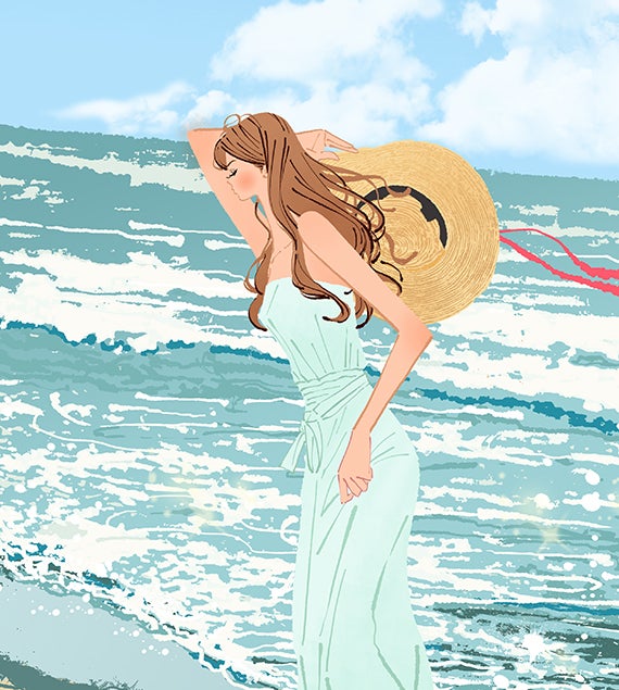 恋するイラストレーション／イラストレーターAkihisaSawada　雑誌・書籍・広告イラスト・デザイン。アメブロヘッダー、スキン制作-海辺を歩く