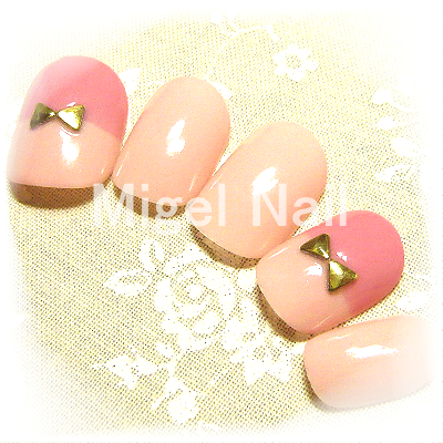 ジェルネイルデザインご紹介 ピンクベージュ リボン 福岡市早良区の自宅ネイルサロン Migel Nail ミジェルネイル パラジェル登録サロン