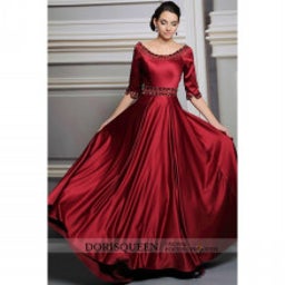 画像 DORISQUEEN通販　赤色Ｖネック高級ゲストドレス　 袖付きエレガントイブニングドレス の記事より