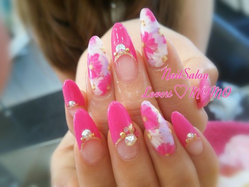 花柄とショッキングピンクネイル 福山 ネイルサロン Nail Salon Loversmomoのブログ