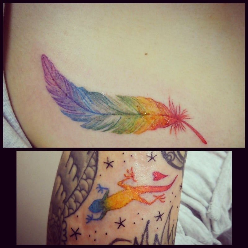 虹色 の 羽根 胸 腕 ワンポイント タトゥー Miyoの気ままtattooブログ