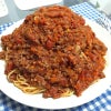 チョモランマ盛りのミートソーススパゲッティの画像