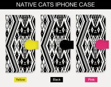 ●手帳型iPhoneケース　猫　ネイティブ柄　