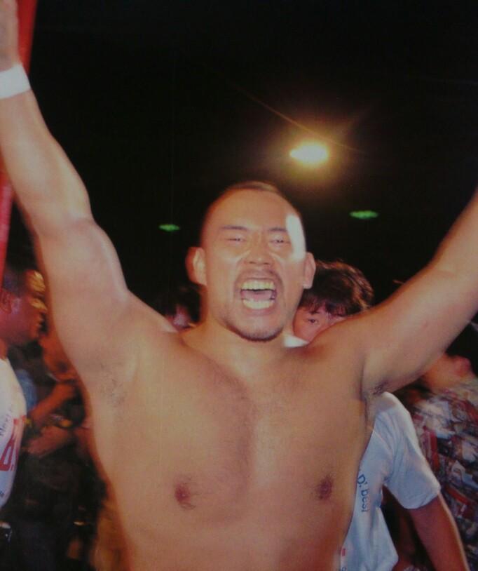 Kazuo Yamazaki shortly after winning his return bout in New Japan.