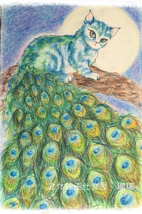 その後の孔雀猫のイラスト 立体絵画仕立て屋 瑠璃 Ruri のブログ
