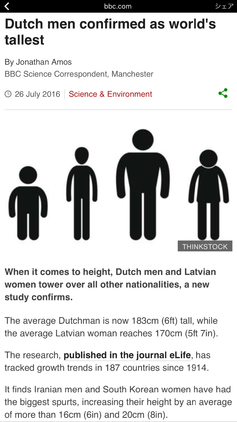 身長 オランダ 平均