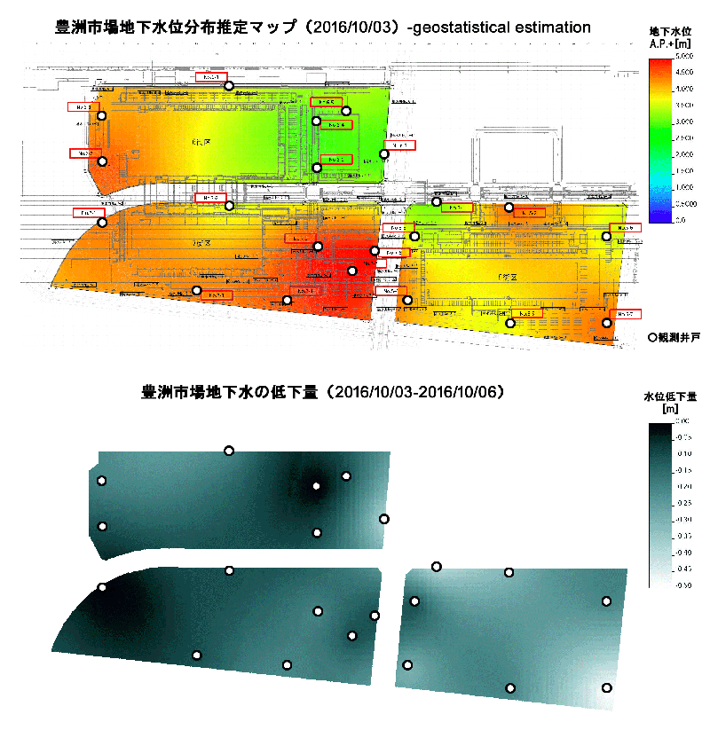 豊洲地下水位変動マップ20161003-1006