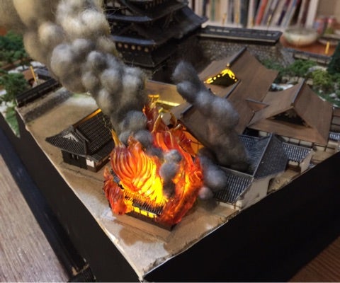 ジオラマ大坂城炎上製作記 植栽と炎 煙 城郭模型製作工房