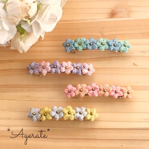刺繍糸で編む小さなお花のバレッタ Acoco S Memo Blog