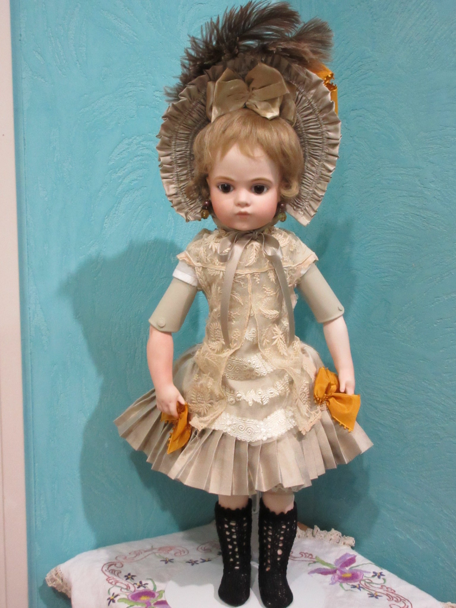 メール便不可】 アンティーク ドール用 ドレス ボネ - おもちゃ/人形