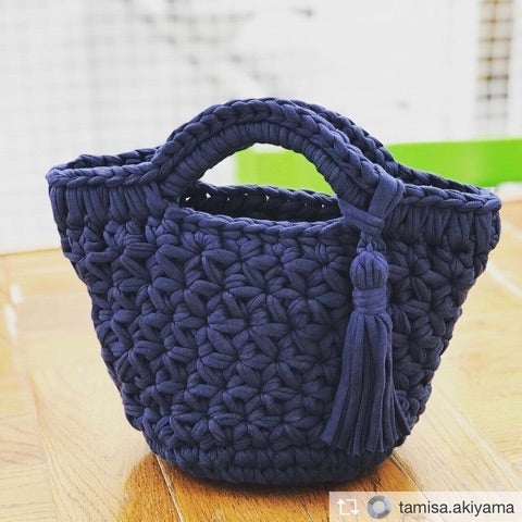 星模様のリフ編みバッグのアレンジ紹介 ズパゲッティを使った編み物教室は東京 世田谷 等々力 Hanayuri Crochet Salon