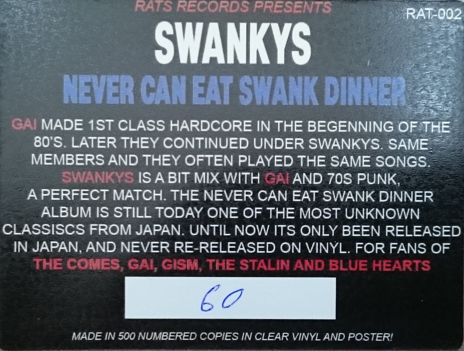 NEVER CAN EAT : SWANK DINNER / SWANKYS | skisharp.com