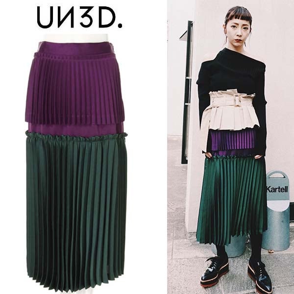 UN3D.ミックス レイヤード スカート  36size  ブラック