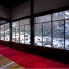 吹雪く京都大原三千院の雪景色の画像