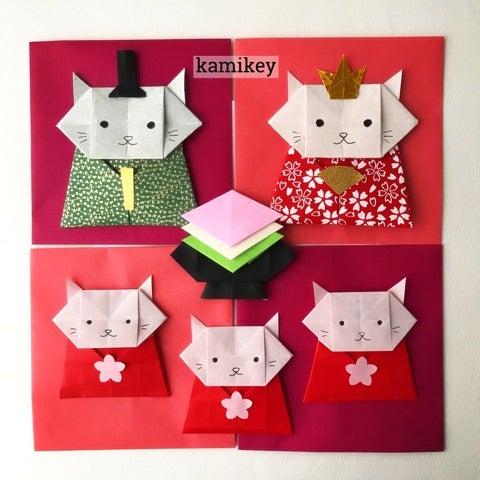 ねこびなうさぎびな・ひな祭りの折り紙 | 創作折り紙 カミキィ