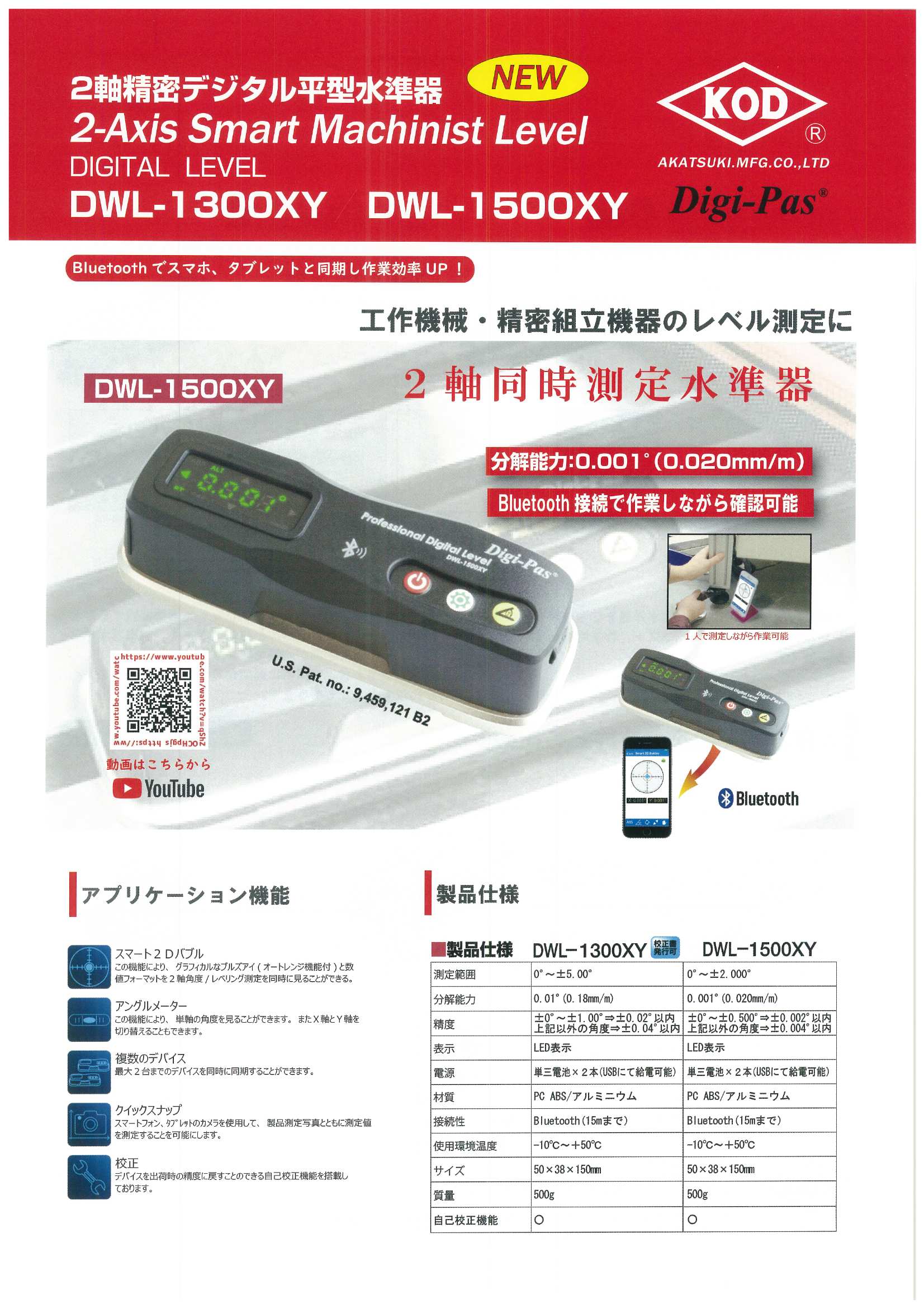 格安 KOD 2軸精密デジタル平型水準器 DWL1500XY 代引不可