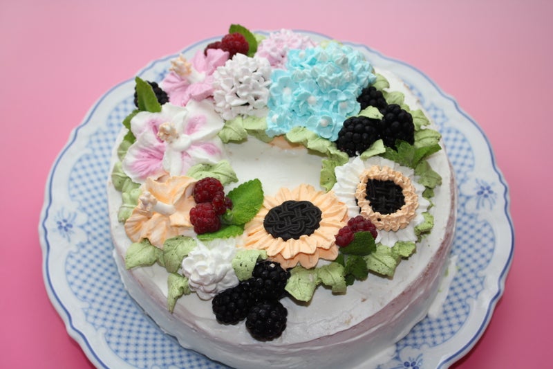 6月25日 紫陽花 ハイビスカス 向日葵のフラワーバースデーケーキ こびとの時間