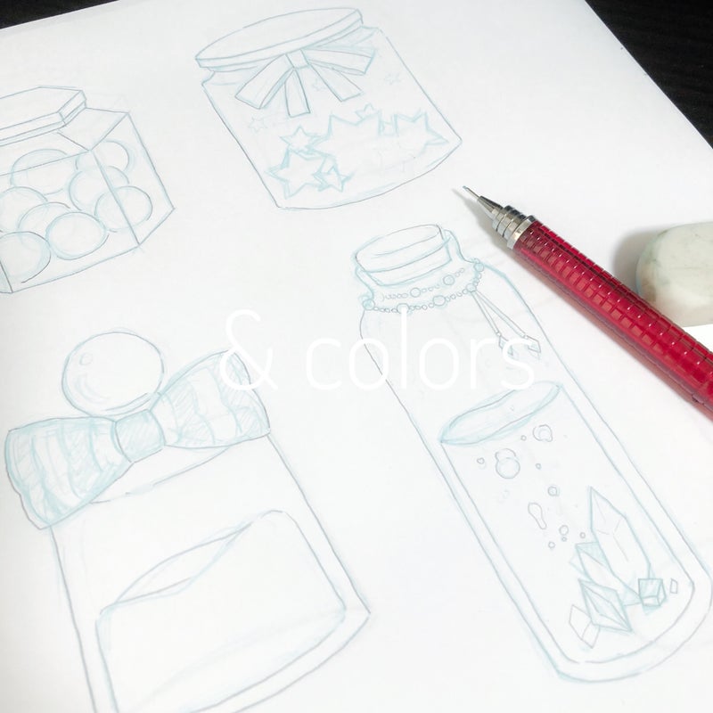 星空とお菓子の瓶詰イラスト Colors 水彩で描いた紙雑貨