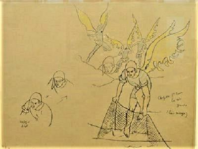ジャン・コクトー「サンピエール・天使に助けられる」1958年リトグラフ