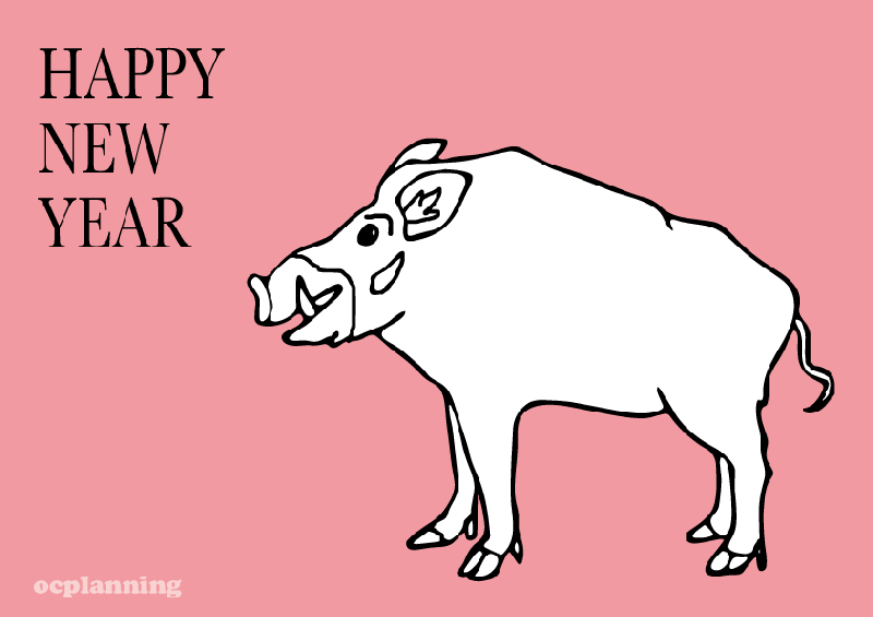 亥年19の猪のおしゃれなデザイン年賀はがきです ジルトチッチの干支のイラスト年賀状テンプレート