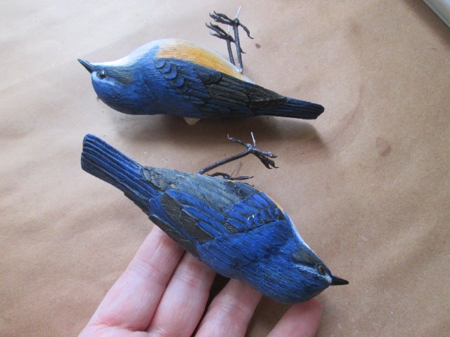 京都 「キビタキ」 木彫りの野鳥 バードカービング 野鳥彫刻 - 美術品