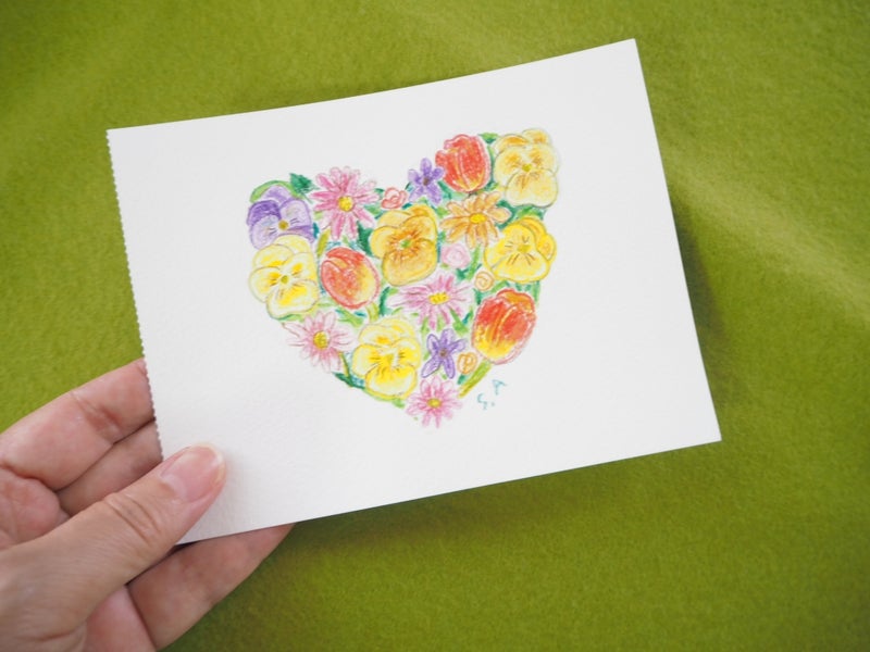 販売 お花ハートの水彩色鉛筆イラスト カード アンティーク素材であなただけの特別な手作りお守りブローチ Asanui あさぬい