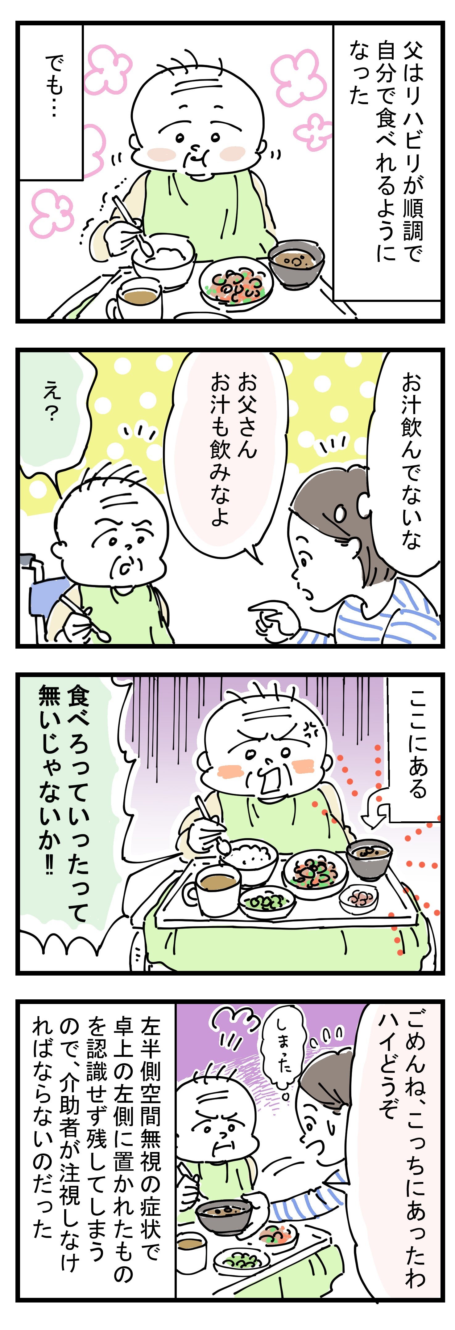 左半側空間無視のある父の食事場面 妊娠中に父が脳梗塞で倒れた話