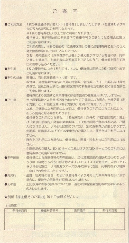 JR東海の株主優待割引券 | yoshiのブログ - Ameba