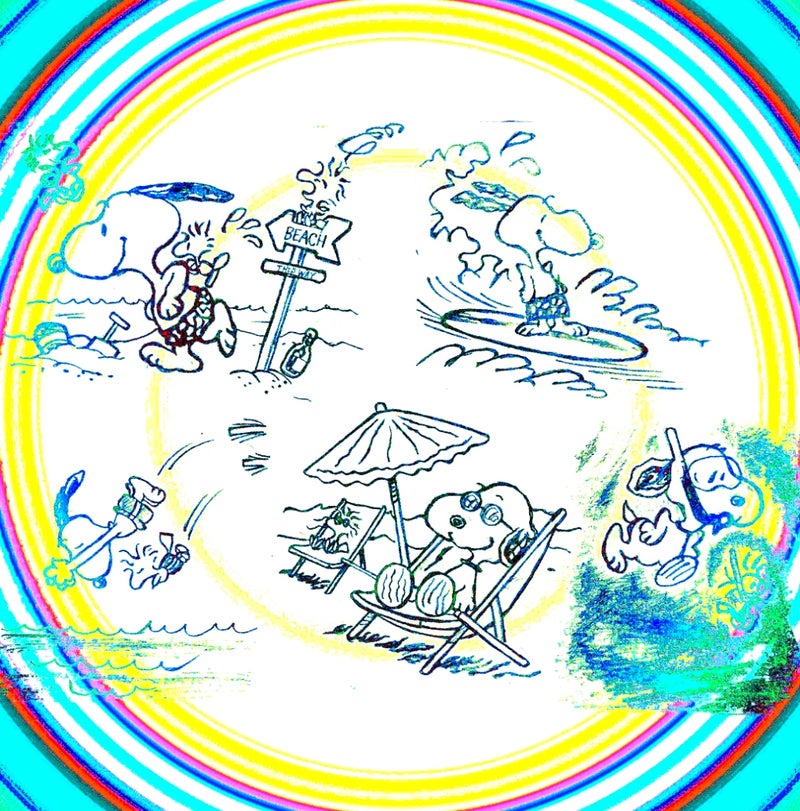 癒しのスヌーピーイラスト その452 鉛筆画 夏の海のスヌーピー ヒーリングアーティストうきたの夢枕