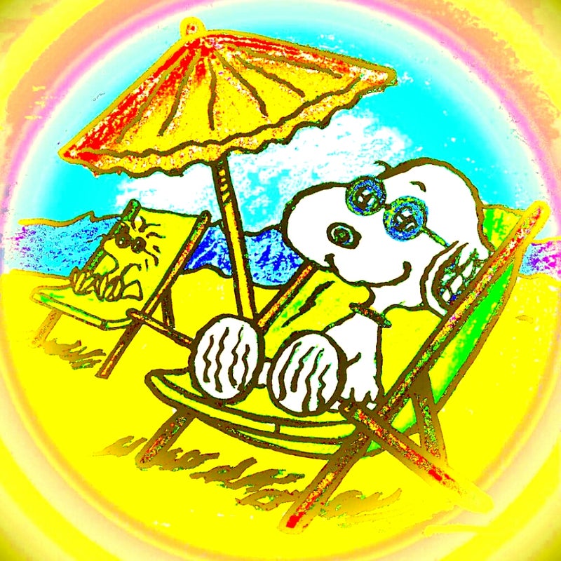 癒しのスヌーピーイラスト その457 夏の海辺の日光浴スヌーピー ヒーリングアーティストうきたの夢枕