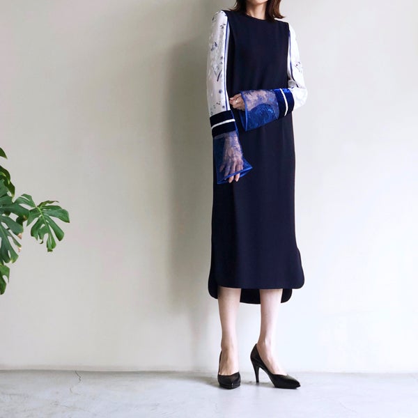 Silk Lame Print I-Line Dress - navy | Mame Kurogouchi CLARK 入荷情報
