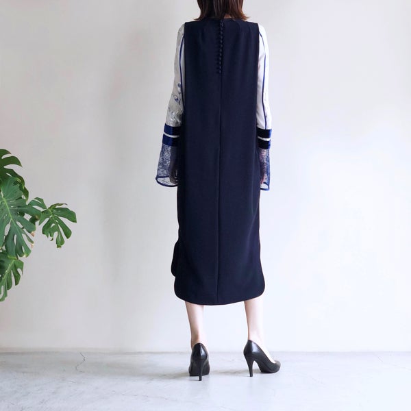 Silk Lame Print I-Line Dress - navy | Mame Kurogouchi CLARK 入荷
