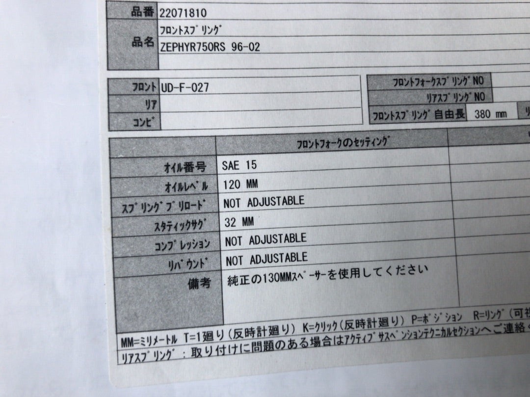 ゼファー750 フロントフォークスプリング交換(HYPERPRO) | 西風日記