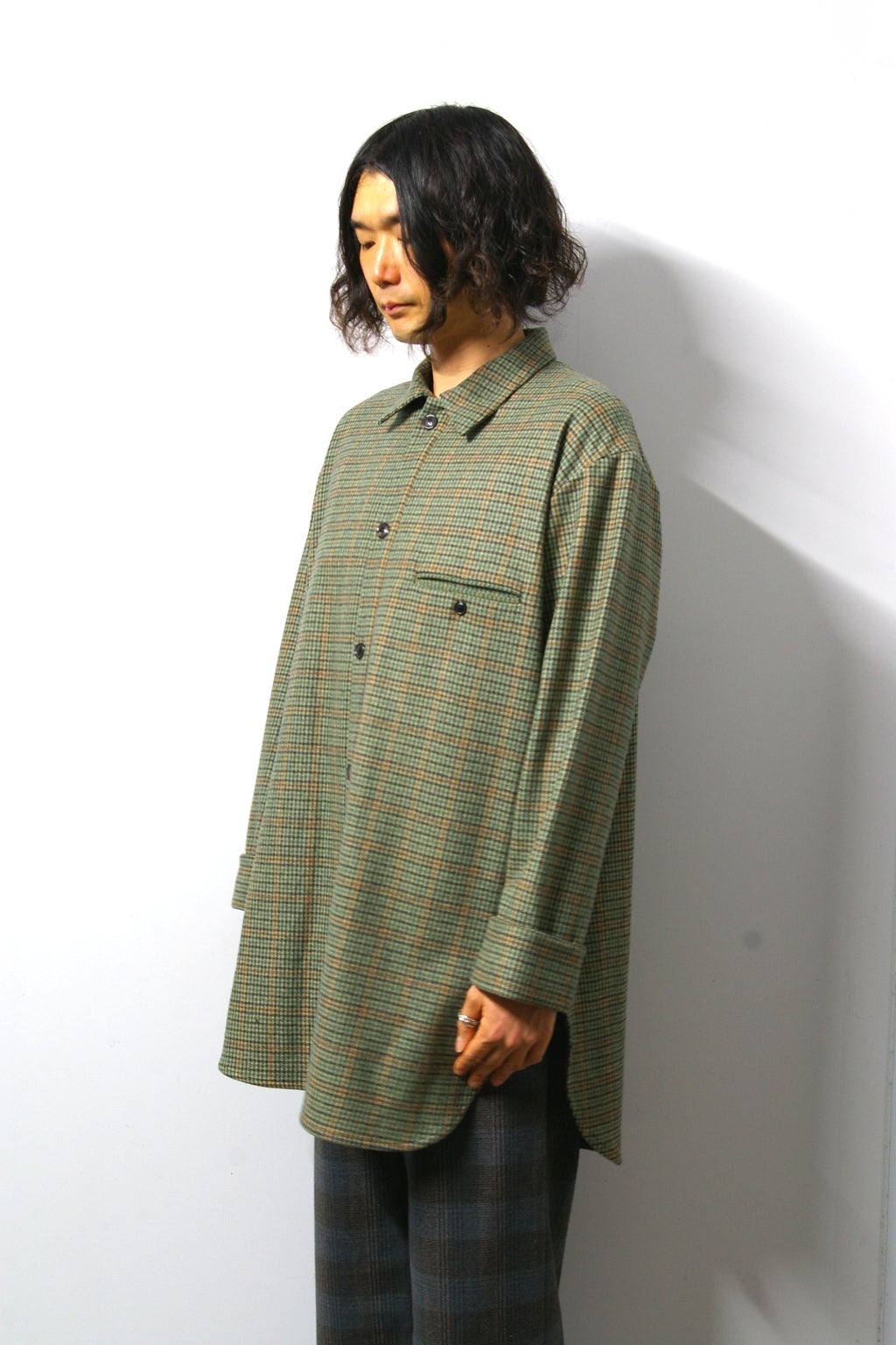 URU(ウル)/WOOL CHECK OVER SHIRTS/Green 通販 取り扱い-CONCRETE RIVER