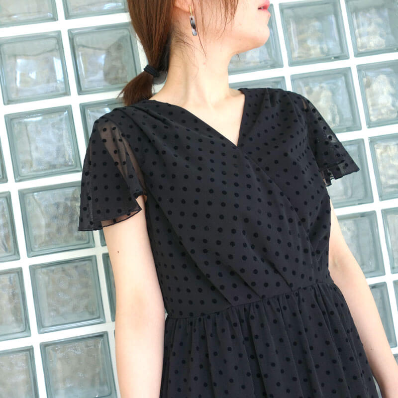 kaene フロッキードットワンピース パーティーや結婚式お呼ばれコーデ
