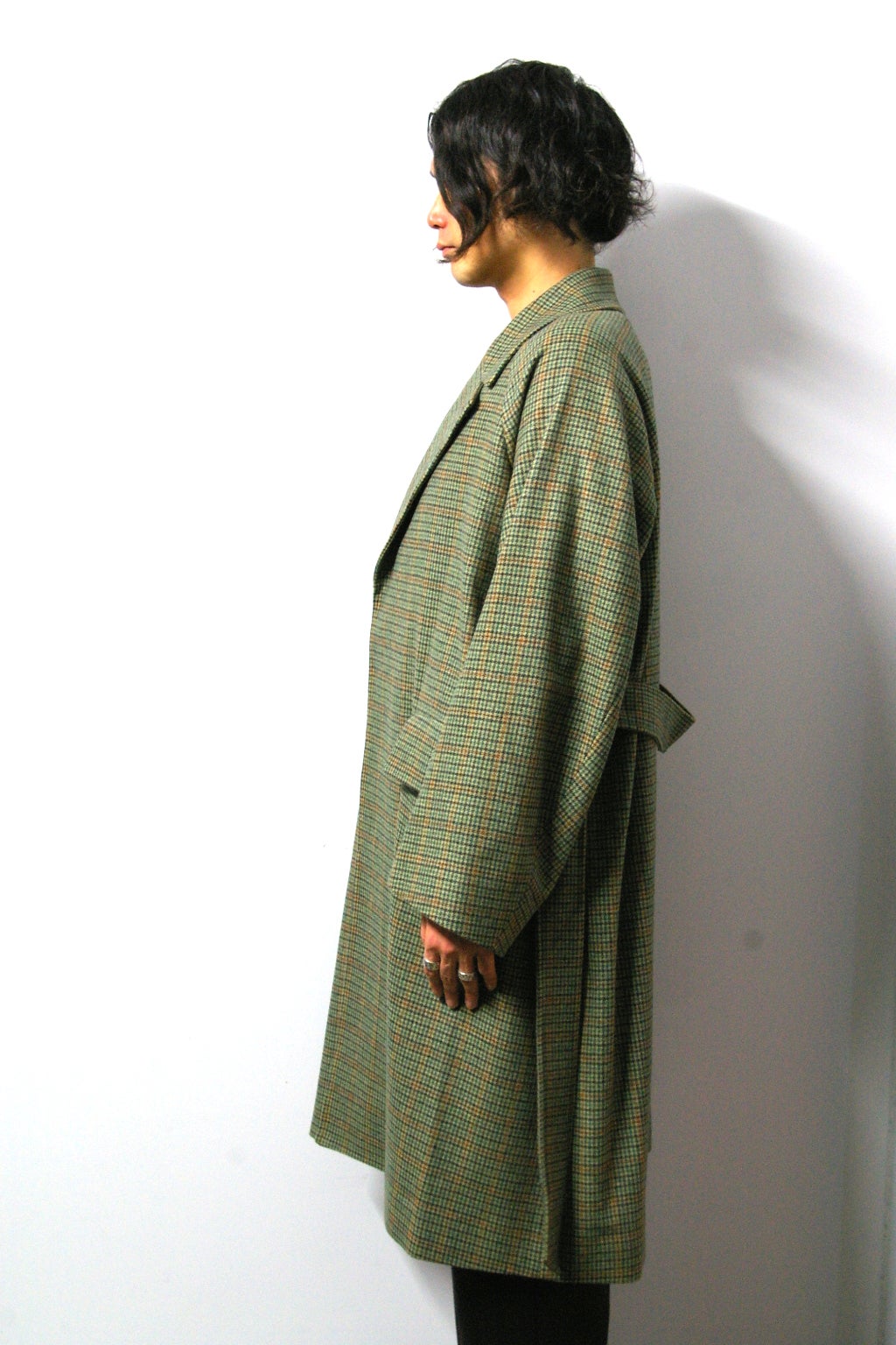URU(ウル)/WOOL CHECK BELTED COAT/Green 通販 取り扱い-CONCRETE RIVER