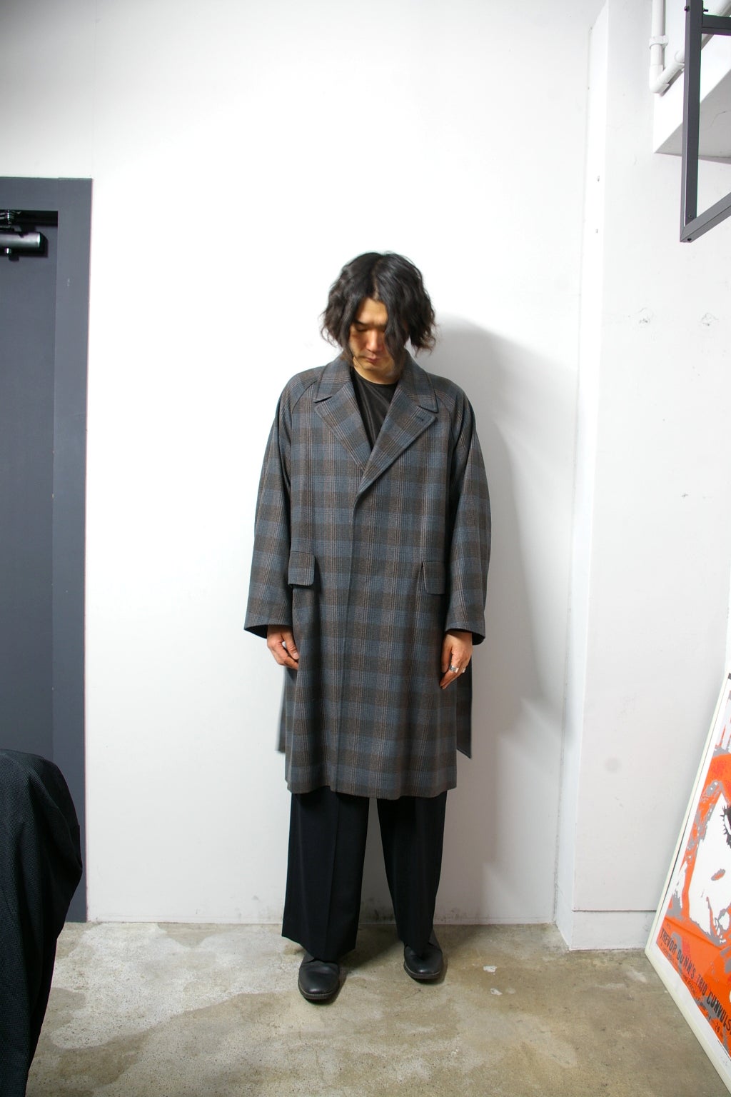 URU(ウル)/WOOL CHECK BELTED COAT/Gray 通販 取り扱い-CONCRETE RIVER