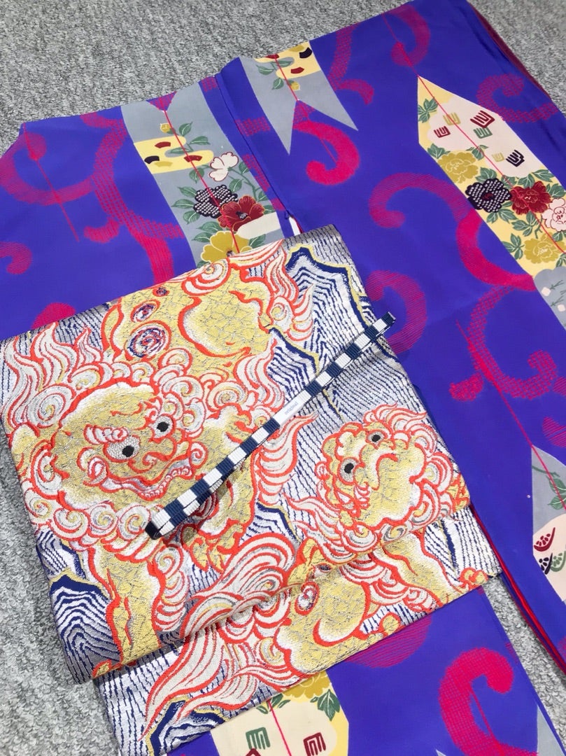 ☆アンティーク!!今様地 漆膨れ織花唐草 名古屋帯｜名古屋帯