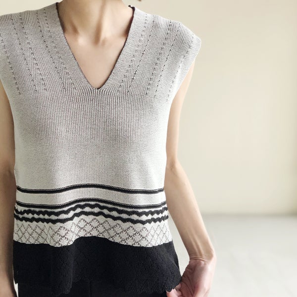 Mixed Knitted Fabric Sleeveless Tops - ベスト/ジレ