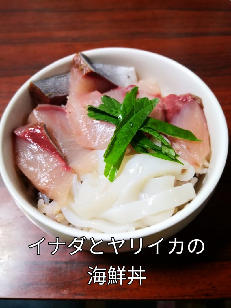 そらちゃんの悩み 簡単男料理 海鮮丼 イナダ ヤリイカのお刺身 kunのブログ