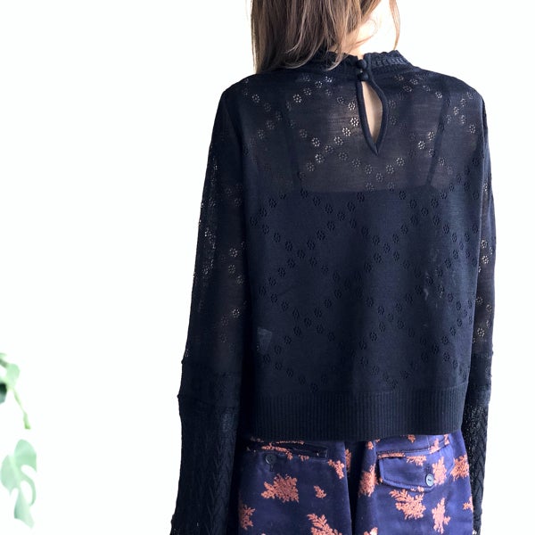 Floral Cut-Jacquard Top With Knitted Sleeves | Mame Floral Cut-Jacquard Top With Knitted Sleeves | Mame
