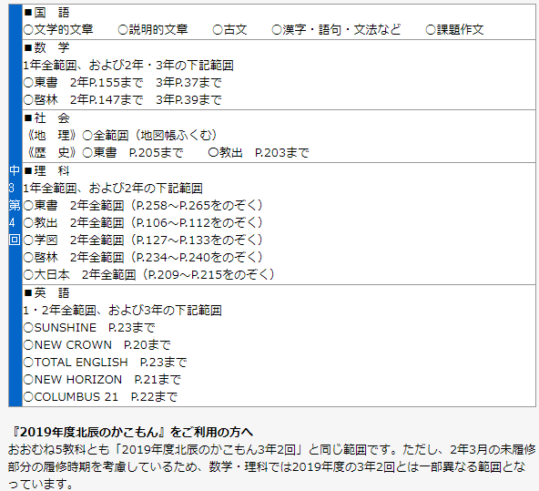 9月6日実施 北辰テスト の 範囲 進学塾クレア 個別指導塾クレアのブログ